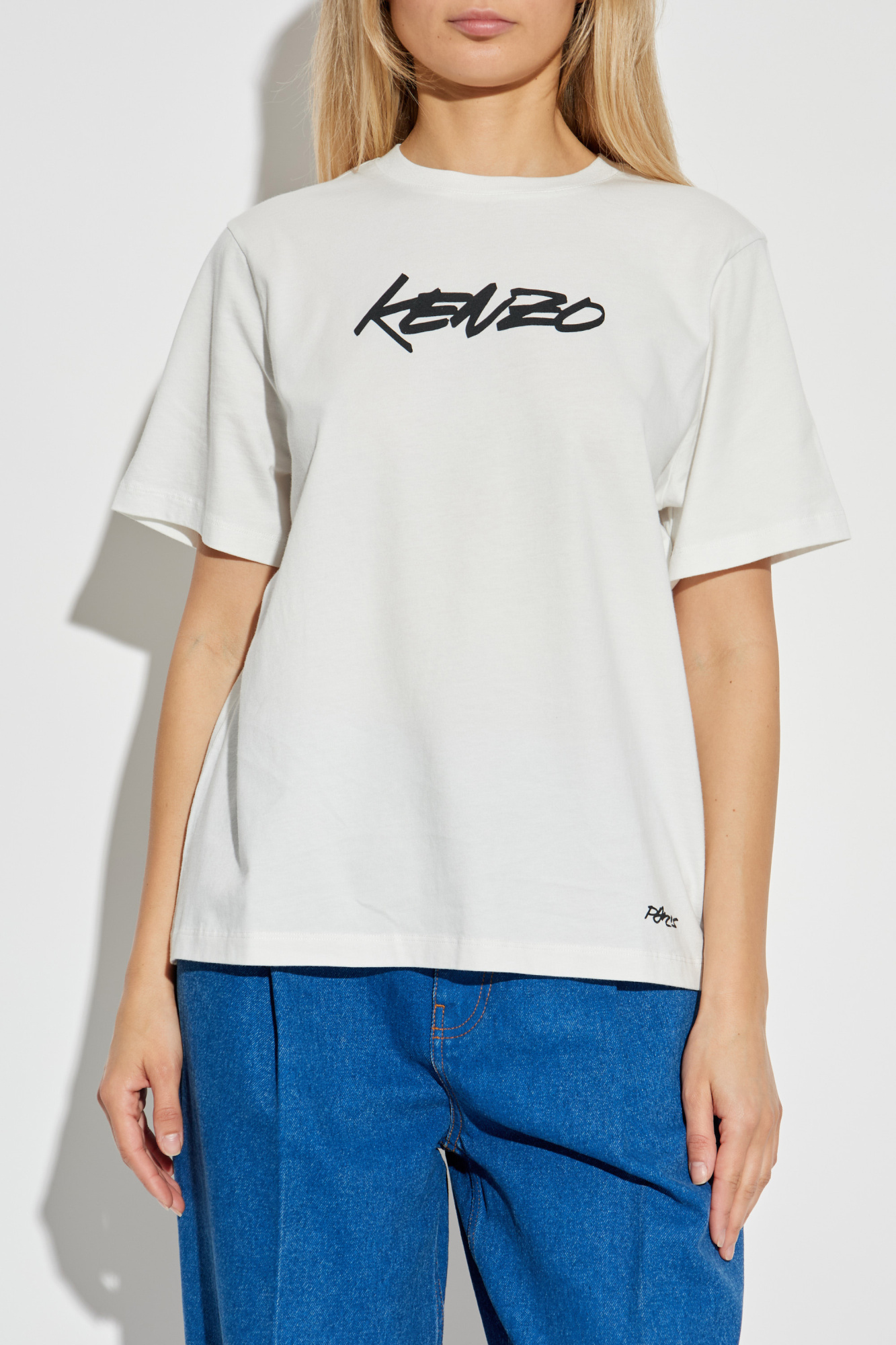 Tシャツ・カットソー Kenzo White Cotton T-Shirt With Logo Kenzo logo-embroidered Cotton T-shirt | White | FARFETCH TR